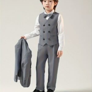 Ensemble Trois Pièces (Sans Chemise) - Gilet Uni + Pantalon + Nœud Papillon