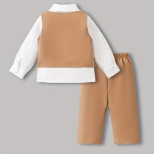 Ensemble 3 pièces pour bébés garçons : Gilet marron sans manches boutonné