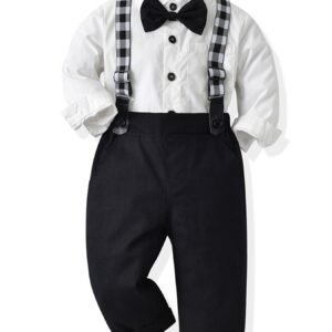 4 pièces Costume de Garçon - Chemise à Manches Longues, Gilet & Pantalon avec papillon