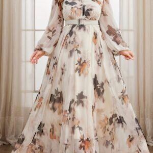 Grande Taille - Robe Florale Tendance Grande Taille pour Femmes avec Ceinture