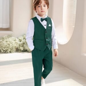 Ensemble Gentleman pour Garçons | Pantalon Rayé ; Gilet ; Chemise Blanche