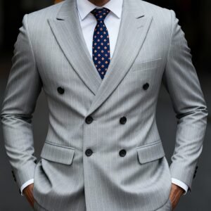 Ensemble de costume pour homme 2 pièces | Veste à double boutonnage à rayures verticales et pantalon avec revers à pic et manches longues