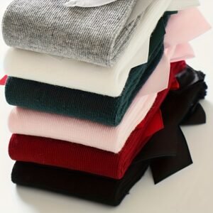 6 Paires de Chaussettes Hautes Unies pour Filles avec un Nœud, Style Académie de Princesse