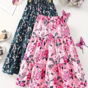 Deux pièces Jupe de fée superposée avec un motif floral bicolore pour cadeau de Saint-Valentin pour filles, pour adolescentes, pour adolescentes