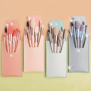 9 pièces Ensemble de Pinceaux de Maquillage Complet avec Sac à Fard à Paupières - Poils en Nylon Doux & Étui de Rangement, 8 Pinceaux Fond de Teint/Estompage/Yeux Adaptés aux Débutants & Pros, Kit Professionnel
