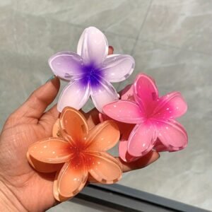 6 Grands Pinces à Cheveux d'Été de Plage Dégradées avec Fleurs, Nouvelles Tendances Florales pour Chignon Haut et Coiffes Requin