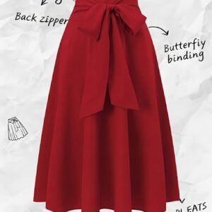 Jupe Femme à Nœud de Noël Cintrée à la Taille, Couleur Unie, Polyvalente et Décontractée