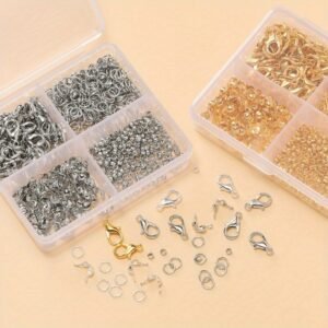 300 pièces de fournitures pour la création de bijoux DIY - 50 mousquetons, 100 anneaux de jonction, 100 perles de positionnement et 50 fermoirs, idéal pour la fabrication de colliers et bracelets, perles de connexion et perles à sertir