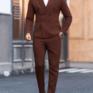 2 pièces Costume Homme, Tissu Gaufré Double-Breasted avec Pantalon à Taille Élastique, Smoking de Mariage, Meilleur Choix de Costume Homme, Uniforme de Travail, Tenue de Soirée, Cadeau de Fête, Style Business Léger, Coupe Regular, Adapté à Toutes Occasions/Universel