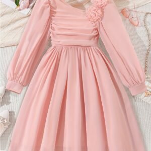 Robe 2026 pour filles, comprenant une longue robe rose en mousseline de soie