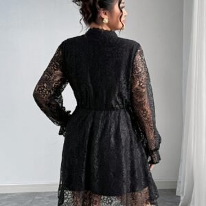 Grande Taille - Élégante Robe Longue en Dentelle Style Français Grande Taille