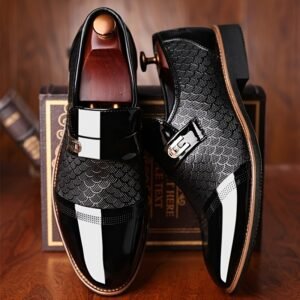 Chaussures d'affaires pour hommes à motif gaufré - Bout pointu confortable à enfiler, semelle Lug, Oxford d'affaires pour soirée, mariage, bureau, chaussures habillées