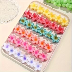 Ensemble de petites pinces à cheveux mignonnes tendance printemps/été 3Cm/1.18In, 24/12 pièces, pince à cheveux antidérapante à couleur dégradée, pince à cheveux petite fleur à boule, convient pour participer à des fêtes et autres activités, sans pile