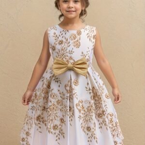 Robe pour filles avec un nœud doré imprimé floral
