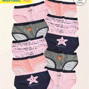 7 pièces Sous-vêtements Multicolores, Culottes Mignonnes à Imprimé Cartoon LOVE pour Adolescentes, Respirantes et Confortables, Pack de Couleurs Aléatoires, pour Ados