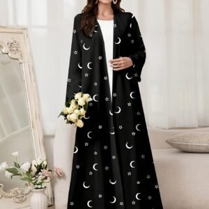Chemisier-housse imprimé Croissant et Étoile Musulman | Vêtement décontracté d'intérieur à manches longues et longueur longue, tissu légèrement extensible