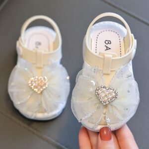 Sandales d'été pour filles, semelle souple antidérapante, chaussures enveloppantes, sandales de marche pour bébé princesse en extérieur