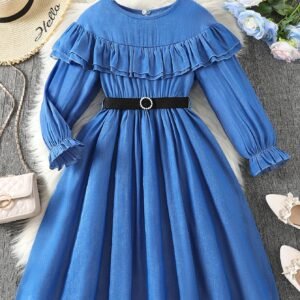 Robe de princesse nouvelle 2025 pour fille avec col et taille ceinturée