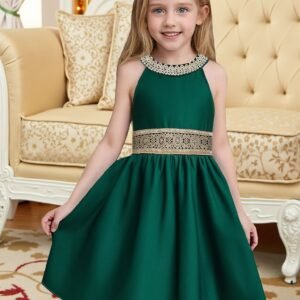 Robe décolletée dos nu pour fille avec fermeture éclair arrière et bordure en dentelle