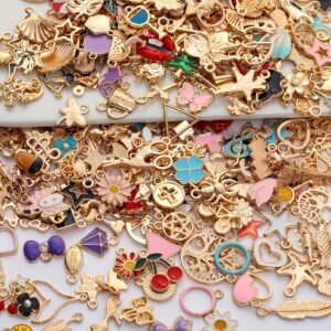100/200 pièces Fournitures pour la Création de Bijoux, Pendentifs en Émail Assortis pour Bracelets, Charmes Métalliques Mélangés en Gros pour Colliers et Boucles d'Oreilles