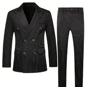Costume Vintage Homme 2 Pièces - Double Boutonnage à Revers Pointus pour Mariage & Tenue Décontractée, Veste et Pantalon Assortis, Lavable à la Main, Tenue Formelle pour Fête de Mariage (Marié/Idéal pour Homme)