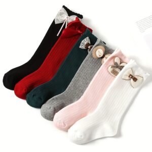 4 Paires de Chaussettes Hautes pour Bébés Filles avec Grandes Nœuds