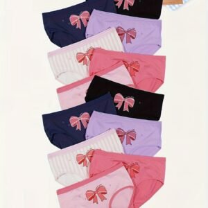 12 pièces Sous-vêtements Triangle Doux pour Filles avec Détail Nœud - Style Preppy & Petites Culottes (12 pièces) - Vêtements Basiques Confortables
