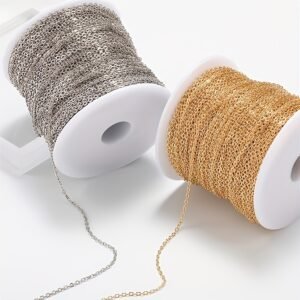 Kits de Fabrication de Bijoux avec Chaîne en Acier Inoxydable Doré de 2m et Maillons Ronds Haute Qualité pour la Création de Colliers et Bracelets Hommes et Femmes, Accessoires d'Artisanat de Perles