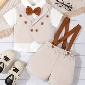 Ensemble formel de 3 pièces pour garçons, comprenant un cardigan