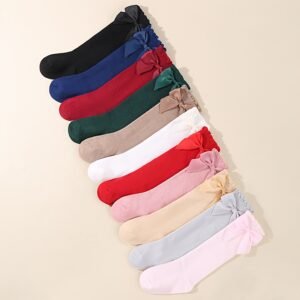 10 Paires de Chaussettes de Genou pour Bébé de Couleurs Aléatoires avec Décorations de Nœuds, Confortables et Respirantes pour Toutes les Saisons, Adaptées aux Filles de 0 à 3 Ans