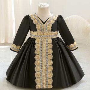 Robe de Spectacle pour Enfants Style Musulman Moyen-Orientale avec Jupe Princesse en Dentelle - Tenue Haut de Gamme pour Anniversaire, Halloween et Fête de Noël