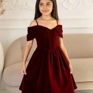 Robe sans manches rouge pour filles avec bretelle dos - Robe mi-longue été en H avec ourlet évasé et silhouette en H pour plage, fête, invitée de mariage - Tenue décontractée pour petites filles