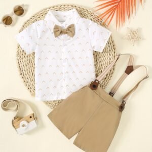 Ensemble 3 pièces Bébé Garçon Gentleman : Chemise blanche à manches courtes et short