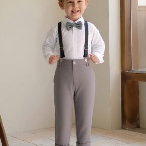 Ensemble Chemise à Nœud Papillon Blanc et Pantalon pour Garçons