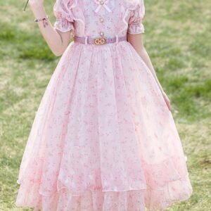 Robe en Chiffon à Imprimé Fleuri pour Fille - Manches Longues, Détails Volantés