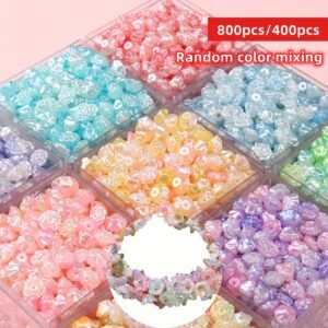 800/400 pièces Perles Acryliques Double Couleur Camélia 8mm Mélange de Couleurs Aléatoires pour Bracelet Collier DIY Accessoires Faits Main, Fournitures pour Création de Bracelets, Colliers et Boucles d'Oreilles