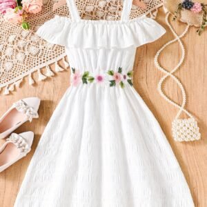 Robe de Mariage Élégante pour Filles à Épaules Dénudées - Ceinture Florale - Tenue d'Anniversaire