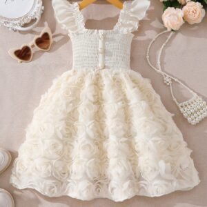 Robe princesse élégante pour filles avec volants de couleur unie, manches avec capuche et patchwork floral