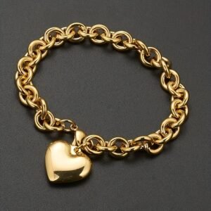 Bracelet pendentif cœur en acier inoxydable doré élégant pour femmes - Design de chaîne épaisse luxueux, cadeau parfait pour la Fête des Mères, la Saint-Valentin, les mariages et occasions spéciales