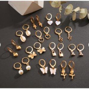 12 paires - Boucles d'oreilles imitation cadenas et champignon, idéales pour le quotidien, mariages, anniversaires - Fermoirs bohèmes et élégants, styles multiples