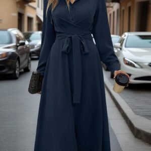 Robe Chemise Femme à Col Revers et Boutonnage avec Ceinture - Robe Légère et Ample pour Bureau à Semi-Formel, Robe de Commute Unie et Confortable, Lavable en Machine, Tenue Professionnelle
