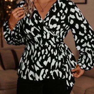 [Imprimé Léopard Élégant] Chemise Élégante à Manches Longues Taille Grande avec Imprimé Léopard pour Femme, Idéale pour les Saisons de Printemps et d'Automne, Disponible en Tailles Grandes