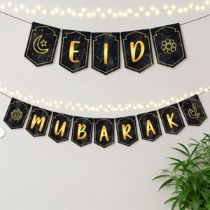 Bannière Musulmane Eid Al-Fitr Ramadan Château de Lune Bannière Eid Mubarak Ensemble de Bannières en Papier Décoration de Fête Ramadan pour la Maison