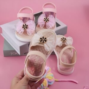 Sandales de princesse tendance et mignonnes pour filles | Confortables, antidérapantes, toutes saisons, en PVC avec décorations de nœud et de fleurs