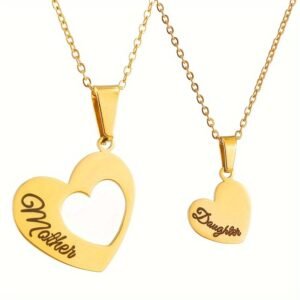 Ensemble de colliers pendentif cœur creux mère-fille, 2 pièces en acier inoxydable - cadeau d'anniversaire et de fête des mères pour maman et fille