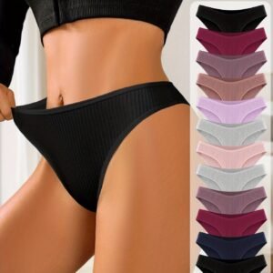 Lot de 7 culottes pour femmes, couleurs aléatoires, motif côtelé simple color-block | Confortables, douces, chaudes, haute élasticité pour le quotidien et le sport