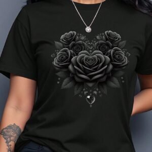 T-shirt casual à col rond et manches courtes imprimé floral pour femmes
