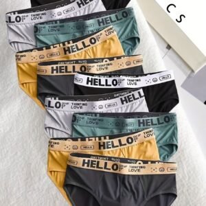 Lot de 10 slips triangle tendance pour homme avec imprimé 'HELLO', bikini, ensemble de sous-vêtements  pour homme, confortables et respirants, coupe triangle - Quotidien décontracté
