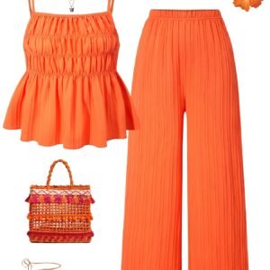 Un ensemble deux pièces doux et mignon pour filles, comprenant un débardeur et un pantalon large, parfait pour les sorties à la plage, les vacances, les trajets quotidiens, les fêtes de fin d'année et les séances photo sœurs, idéal pour le printemps et l'été, pour l'extérieur.