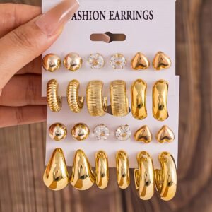 [Bijoux Élégants] 12pcs-24pcs Boucles d'Oreilles en Perles en Forme de Cœur | Ensemble de Studs Métalliques en Résine Dorée KC, Bijoux Élégants pour Tenue Quotidienne, de Soirée et Formelle
